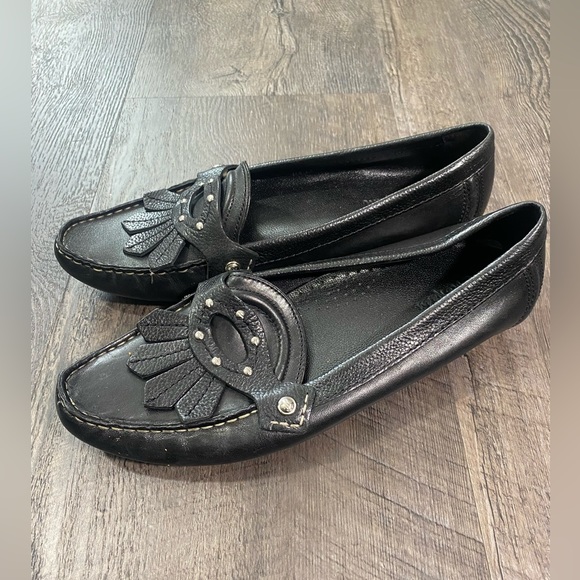COLE HAAN Women's Black Leather Loafers Moccasins - Picture 2 of 7